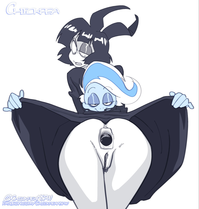 1girl 2022 2_girls anus ass buttplug chickpea creepy_susie crossover female_focus female_only ghost ghost_girl goth hanna-barbera looking_back phantasma_phantom pubic_hair pussy scooby-doo scooby-doo_and_the_ghoul_school sex_toy skirt_lift the_oblongs transparent_buttplug uncensored warner_brothers white_background