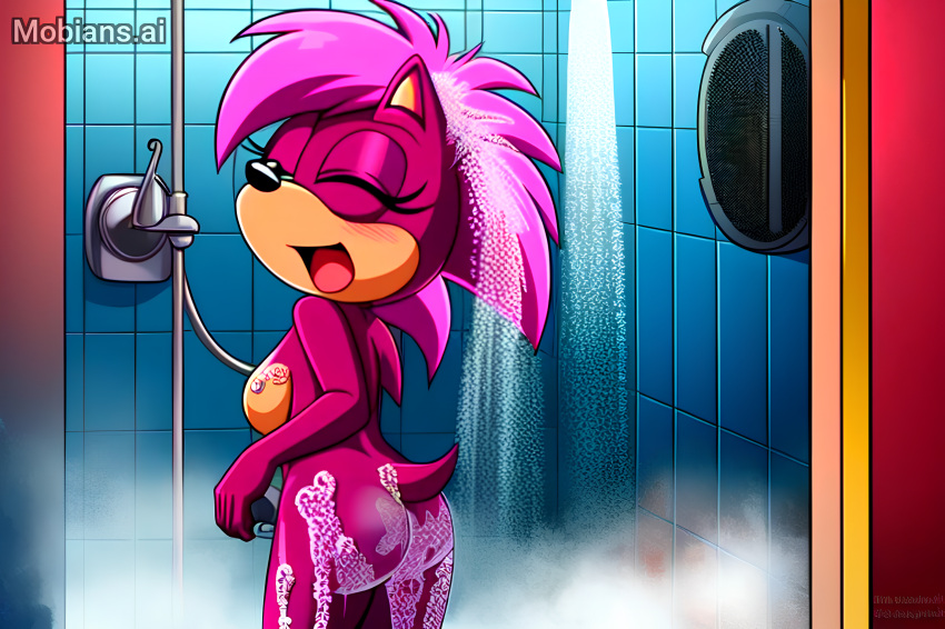 ai_generated ass closed_eyes completely_nude female_focus foam furry furry_female nude_female sega sega shower singing_in_shower sonia_the_hedgehog sonic_the_hedgehog_(series) sonic_underground