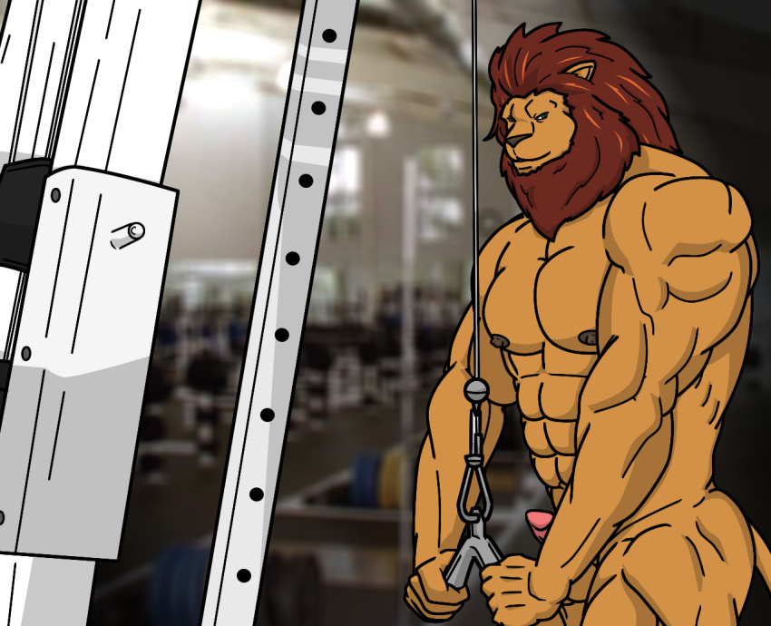 erection lifting lion male muscle nipples pecs solo