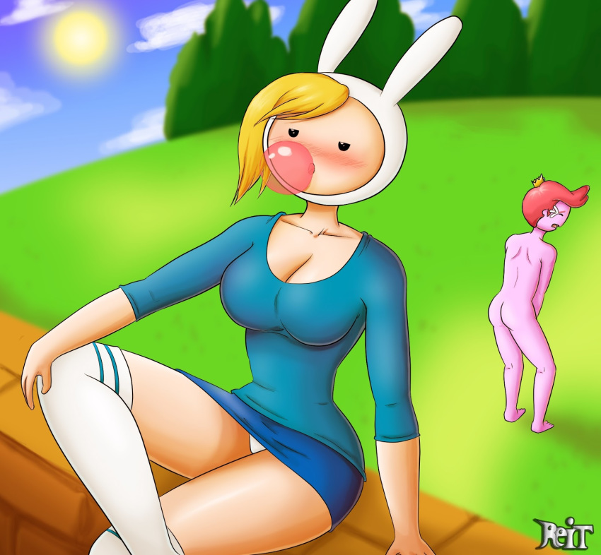 adventure_time ass big_breasts breasts bubblegum bunny_girl cleavage fionna_the_human genderswap prince_gumball reit