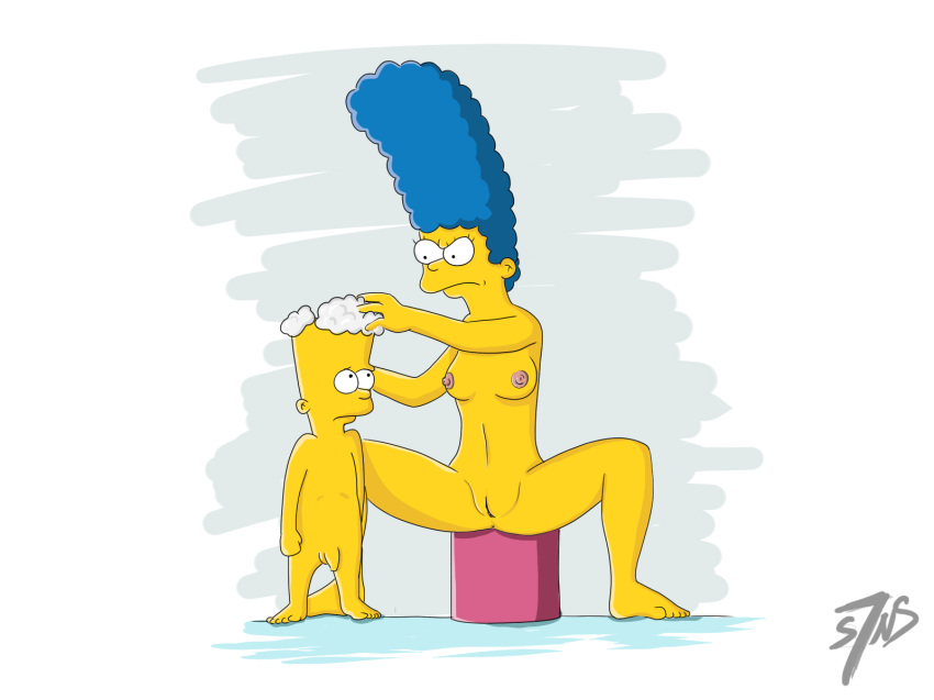 bart_simpson bath child hairless_pussy marge_simpson mother nude pussy shota shotacon sitting son spread_legs the_simpsons yellow_skin