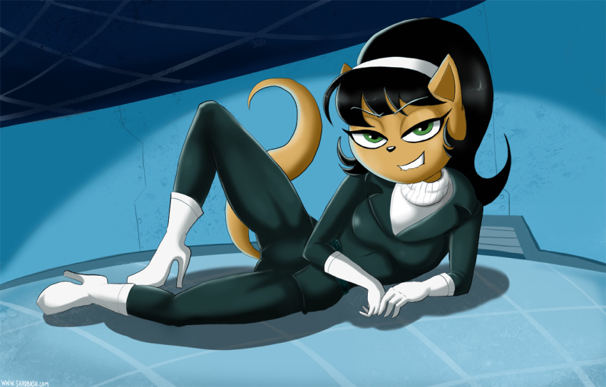 anthro big_breasts black_hair blush breasts cat clothing feline female green_eyes hair kitty_katswell looking_at_viewer shadman smile t.u.f.f._puppy