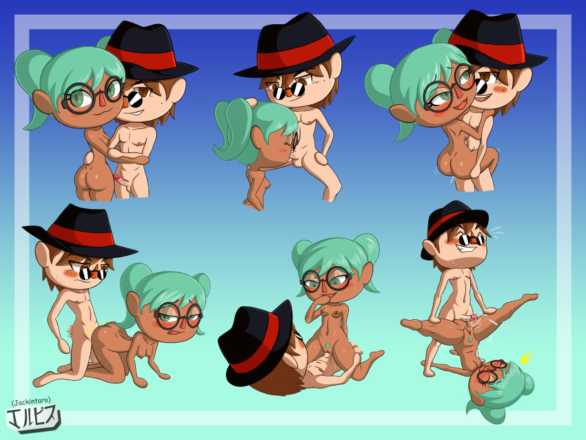 1boy 1girl animal_crossing animal_crossing_boy animal_crossing_girl ass breasts climax cowgirl_position cum doggy_position fellatio girl_on_top glasses green_hair hetero jackintaro male/female multiple_positions oral penis pussy pussy_juice sex squirting suspended_congress vaginal