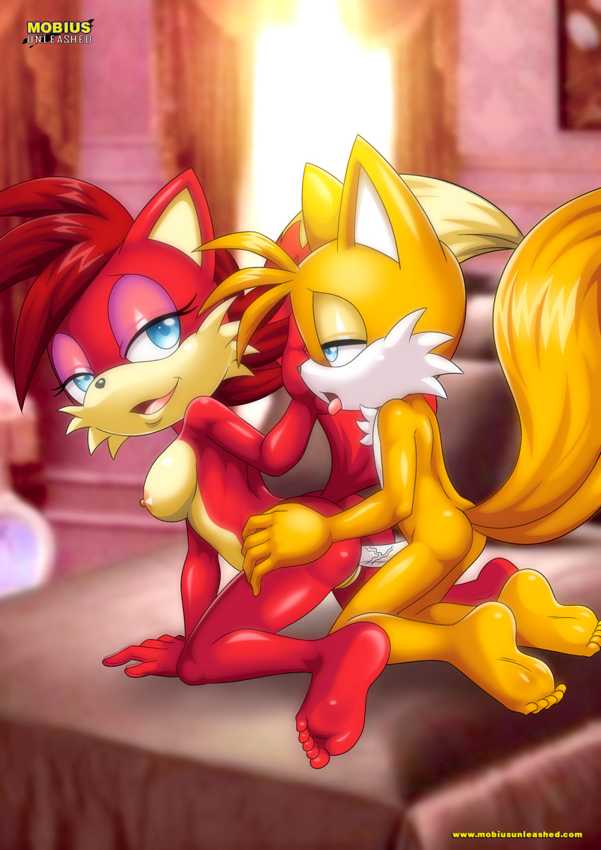 anal barefoot bbmbbf breasts doggy_position fiona_fox from_behind miles_"tails"_prower mobius_unleashed palcomix red_fur sega sonic_(series)