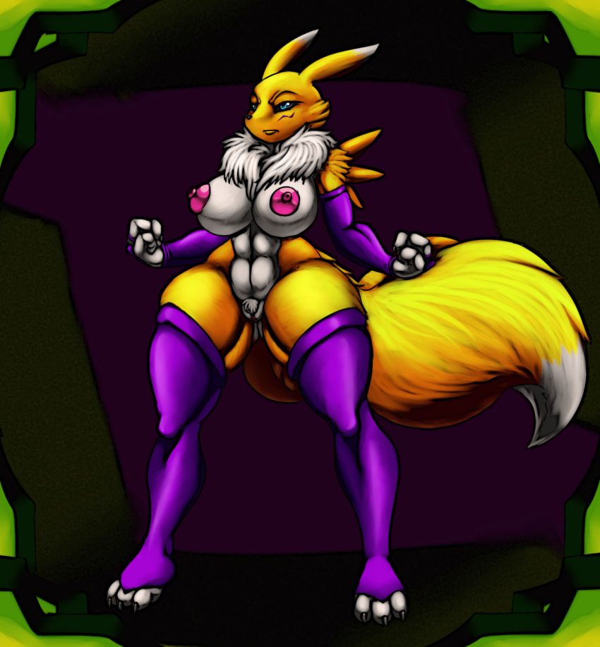 1_female 1girl 3_fingers 3_toes abs alternate_version_available angry anthro anthro_canine anthro_fox areola big_areola big_breasts big_hips big_thighs black_sclera blue_eyes breasts canine chest_tuft claws clitoris curvaceous detached_sleeves digimon erect_nipples female female_anthro female_anthro_fox female_only female_renamon fluffy fluffy_tail fox fur gloves huge_breasts huge_hips leggings line_art lips mane markings mostly_nude muscle muscles muscular_female navel nipples nude pubic_hair puffy_nipples pussy renamon solo solo_female thecon thick_thighs toei_animation vixen voluptuous white_fur wide_hips yellow_fur