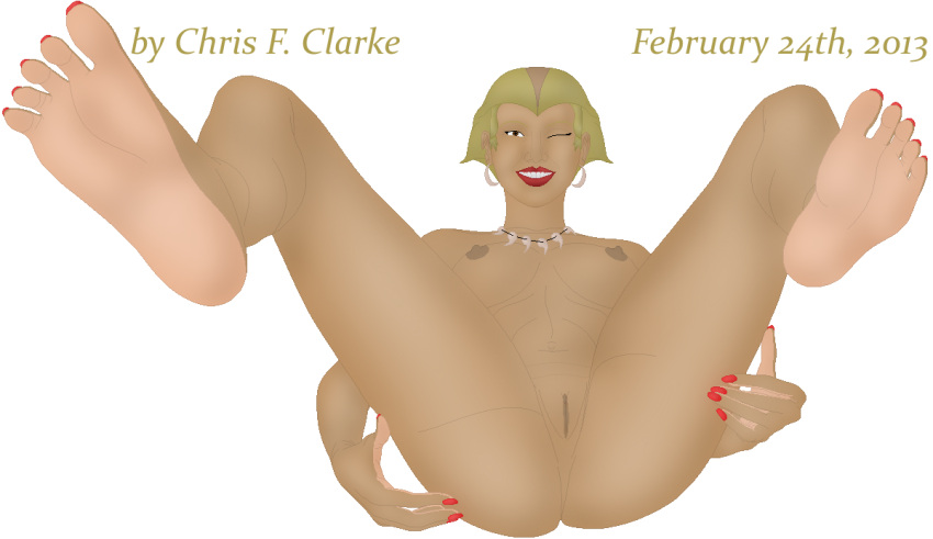 2013 african alternate_species areolae bare_breasts barefoot black_woman brown_eyes brown_nipples chrisfclarke completely_nude_female countershade_feet countershade_hands dark-skinned_female disney earrings erect_nipples female_focus female_only humanized legs light_palms light_soles lips lipstick looking_at_viewer lying_on_back m_legs multicolored_hair nail_polish navel necklace palm/sole_countershade pussy red_lipstick red_nails self_upload sexy_pose shaved_pussy short_hair smile soles teeth the_lion_king the_lion_king_ii:_simba's_pride thighs toes underbutt wink zira