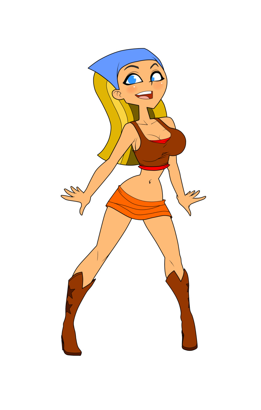 bandanna big_breasts blonde_hair blue_eyes breasts cartoon_network cowboy_boots hourglass_figure huge_breasts kerchief lindsay_(tdi) long_blonde_hair long_hair rodjim solo striped_hair thick_ass thick_legs thick_thighs total_drama_island two_tone_hair wasp_waist