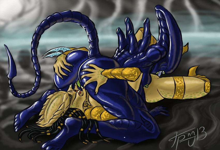 2_girls 2girls 69 alien alien_(franchise) anthro ass breasts chitin claws dreadlocks eyeless female female_only grriva oral oral_sex predator predator_(franchise) pussy pussylicking sex spread_pussy spreading tongue tongue_out xenomorph yautja yuri
