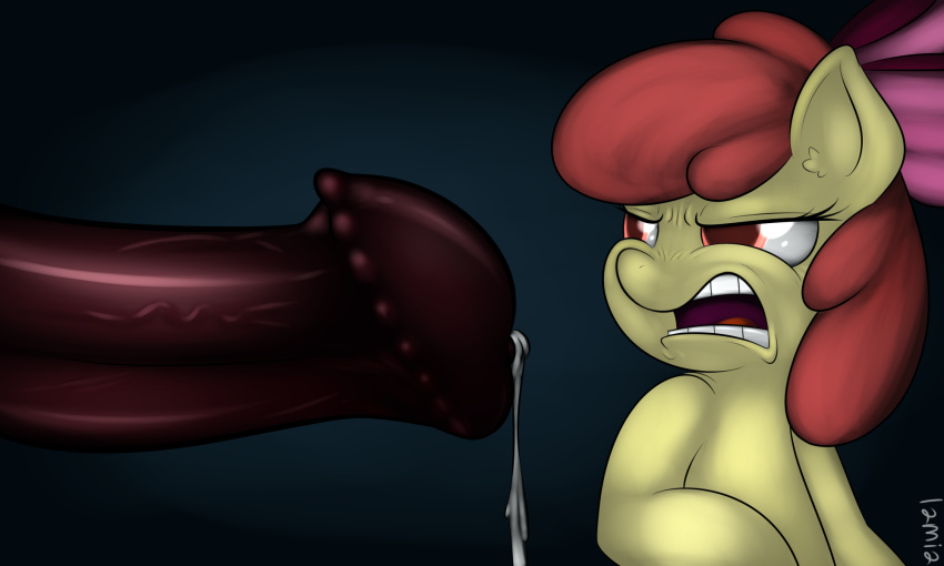 2013 apple_bloom duo equine erection faceless_male female friendship_is_magic frown furry hair horse horsecock huge_penis lamiaaaa male my_little_pony penis pony precum reaction_image red_hair young