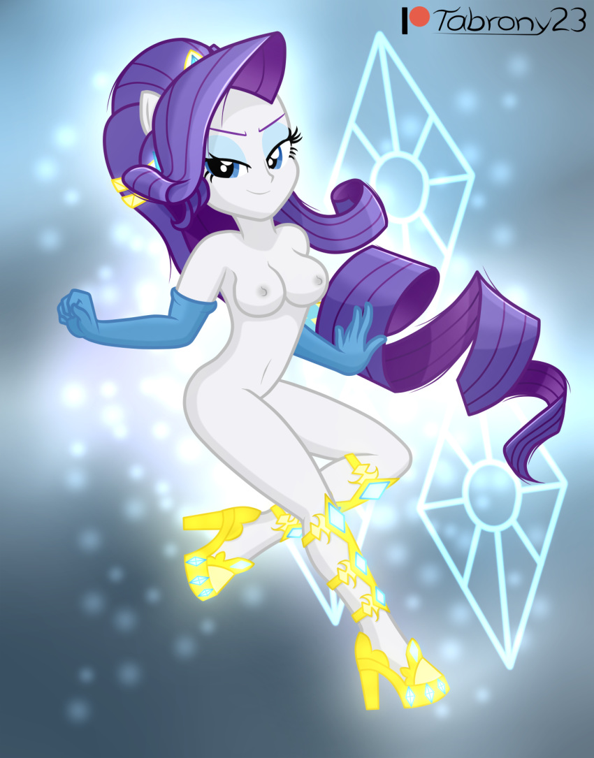 1_girl 1girl blue_eyes breasts equestria_girls female female_only friendship_is_magic gloves high_heels long_gloves long_hair long_purple_hair looking_at_viewer mostly_nude my_little_pony nude purple_hair rarity rarity_(mlp) solo