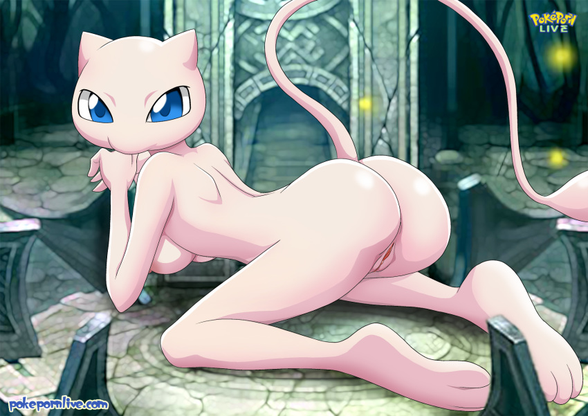ass bbmbbf blue_eyes blush breasts looking_at_viewer mew nintendo nude palcomix pink_skin pokemon pokepornlive pussy tagme tail