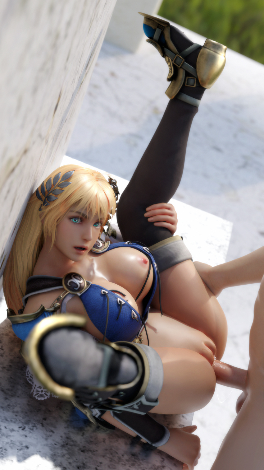 1boy 1girl 3d abs absurd_res alluring areola big_breasts big_penis blonde_hair blue_eyes breasts clothed_female_nude_male clothed_sex hand_on_leg high_res kilik legs_up long_hair lying missionary mrstranger nipples nude open_mouth penis project_soul sophitia_alexandra soul_calibur soul_calibur_ii soul_calibur_iii soul_calibur_v soul_calibur_vi spread_legs testicle vaginal