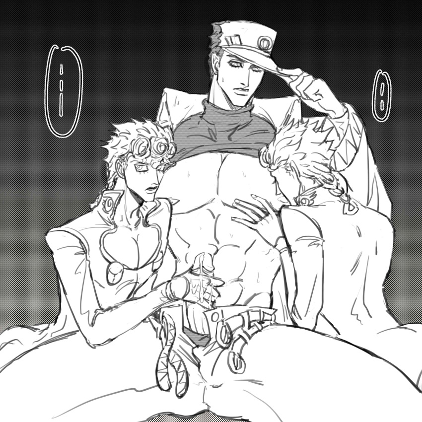 3boys age_difference dilf dual_persona giorno_giovanna golden_wind jojo's_bizarre_adventure jotaro_kujo male male/male/male male_only mmm_threesome muscular_male older_man_and_younger_boy vento_aureo yaoi younger_male