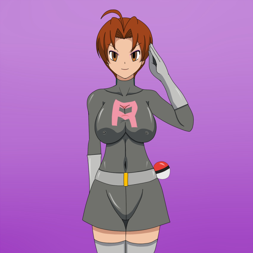 big_breasts breasts corruption delia_ketchum hanako_(pokemon) latex milf pokemon smile team_rocket