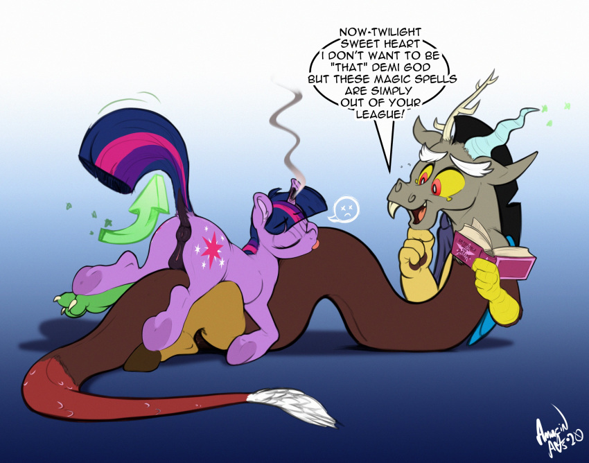 1boy 1girl 2020 ass discord_(mlp) draconequus english_text equine_pussy female female_unicorn friendship_is_magic horn male my_little_pony nude pony pussy raised_tail speech_bubble tail twilight_sparkle twilight_sparkle_(mlp) unicorn