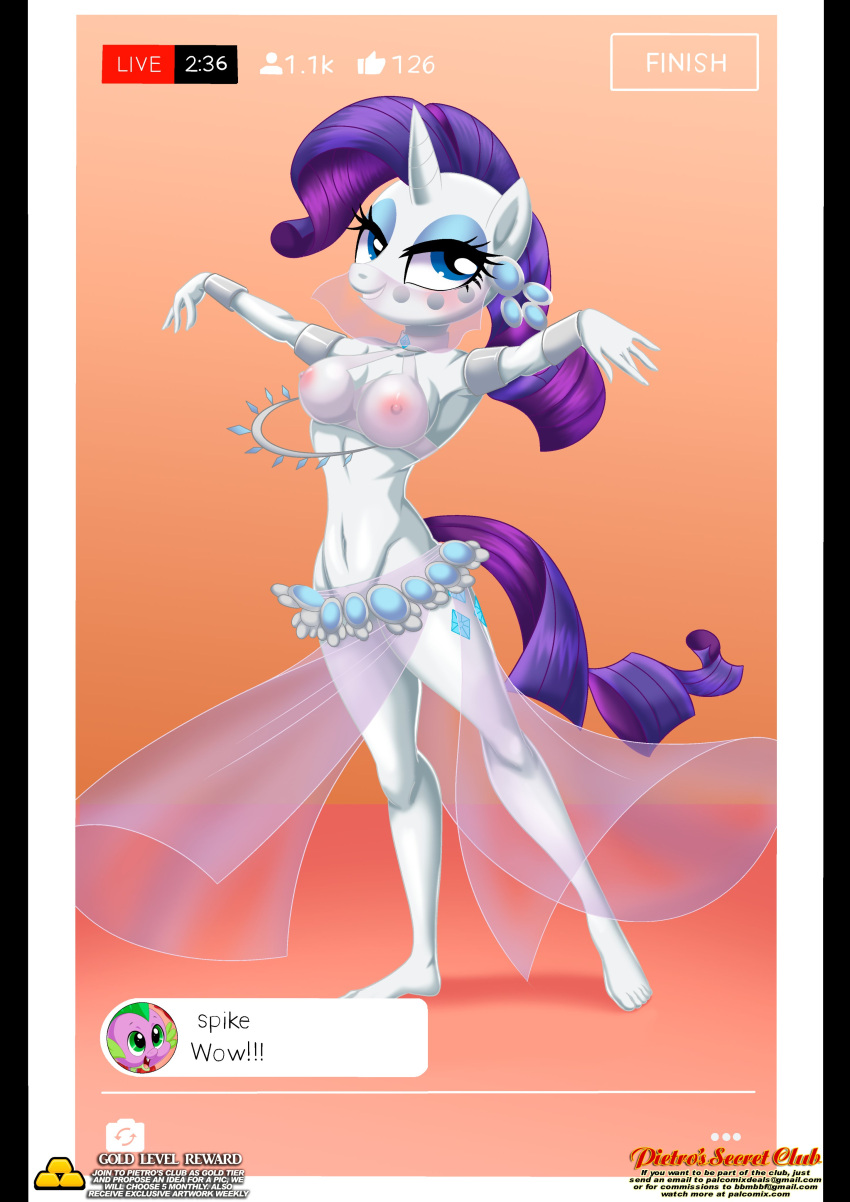 bbmbbf belly_dancer breasts dancer equestria_untamed friendship_is_magic humanized jewelry my_little_pony palcomix pietro's_secret_club rarity rarity_(mlp) see-through spike spike_(mlp) veil
