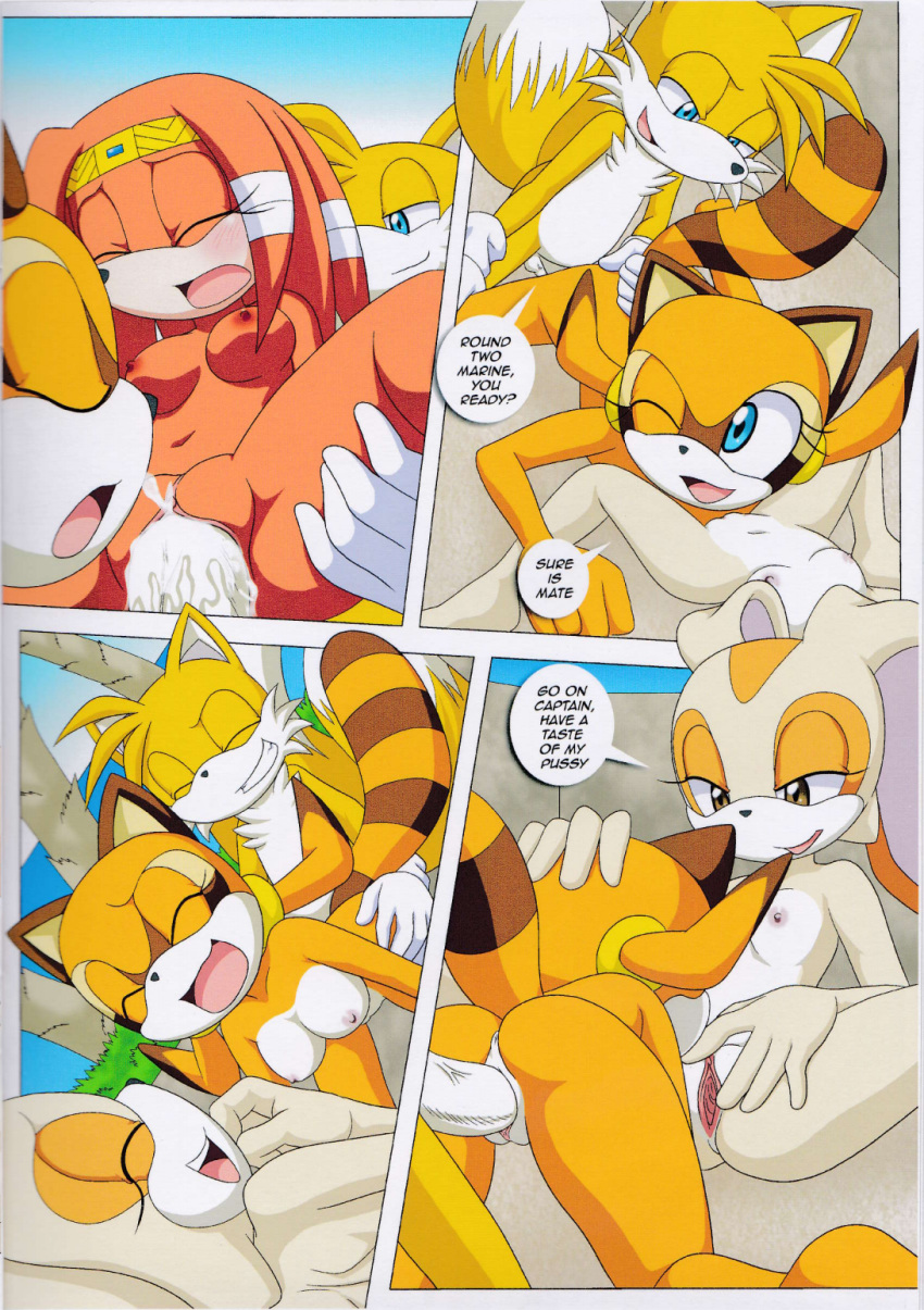 bbmbbf cream_the_rabbit marine_the_raccoon miles_"tails"_prower mobius_unleashed palcomix poolside_fun sega sonic_(series) sonic_the_hedgehog_(series) tagme tikal_the_echidna