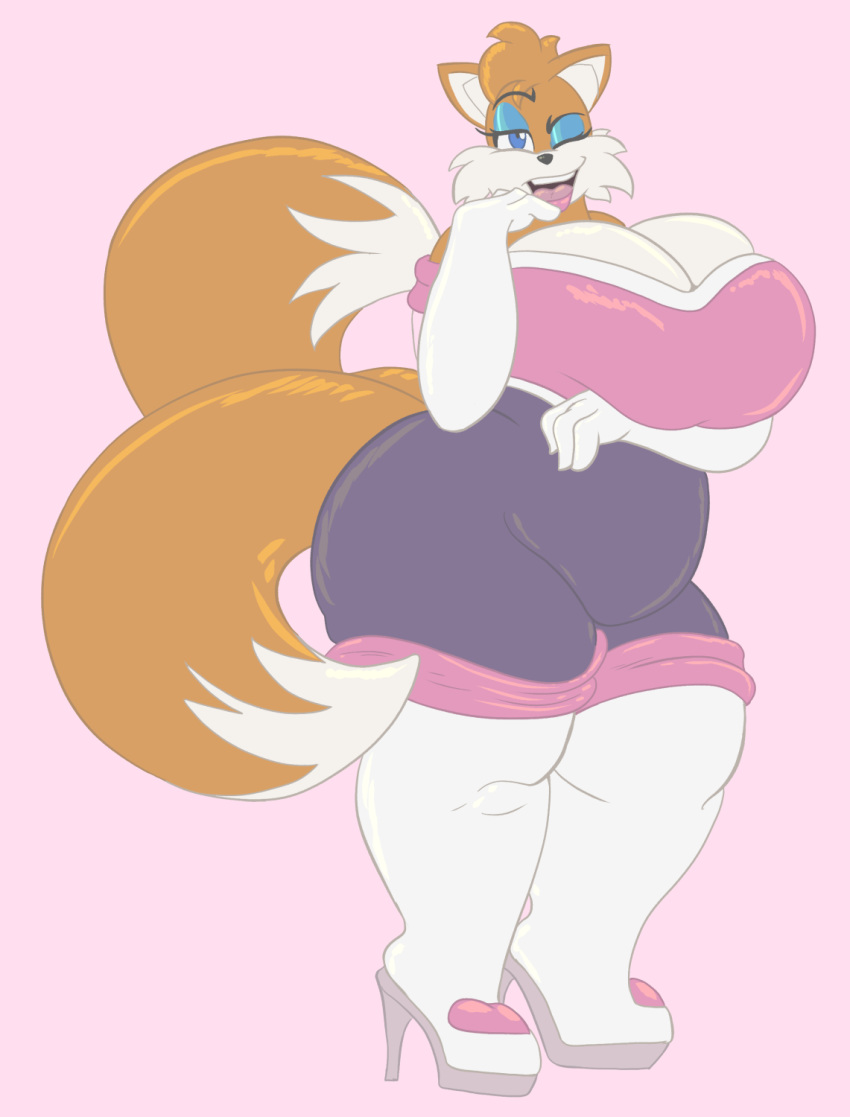big_breasts blue_eyeshadow female_only furry genderswap high_heels huge_breasts large_hands mcnasty miles_"tails"_prower millie_tailsko pink_lipstick rule_63 sega solo_female sonic sonic_the_hedgehog_(series) tails thick_thighs