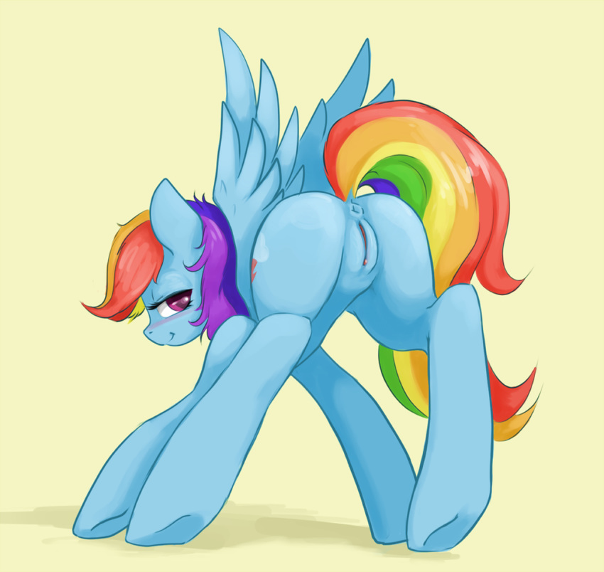 anus ass ass_up cleft_of_venus clit equine fim friendship_is_magic hot looking_at_viewer mlp my_little_pony pussy rainbow_dash rainbow_hair shadows simple_background solo