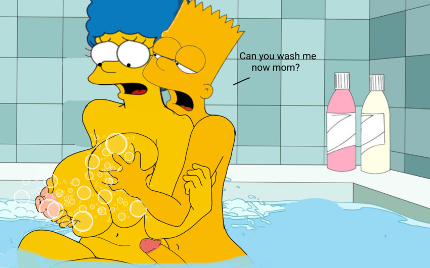 bart_simpson big_breasts incest marge_simpson mom_son soap_bubbles squeezing_breasts the_simpsons uncomfortable washing