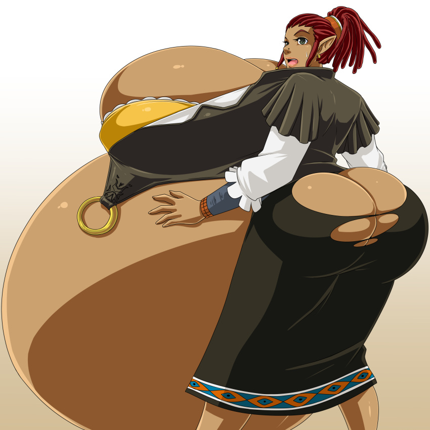 dreadlocks gigantic_ass gigantic_breasts green_eyes pointy_ears pregnant pregnant_belly pregnant_female red_hair telma the_legend_of_zelda zdemian