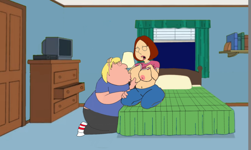 bedroom big_breasts boob_squeeze brother brother_and_sister chris_griffin erection_under_clothes family_guy french_kiss huge_breasts imminent_sex incest meg_griffin moaning sister sucking_breasts undressing