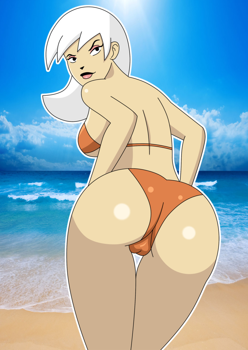 1girl ass beach bikini blackangel014 dat_ass drew_saturday female_only looking_back milf ocean pervyangel rear_view swimsuit the_secret_saturdays