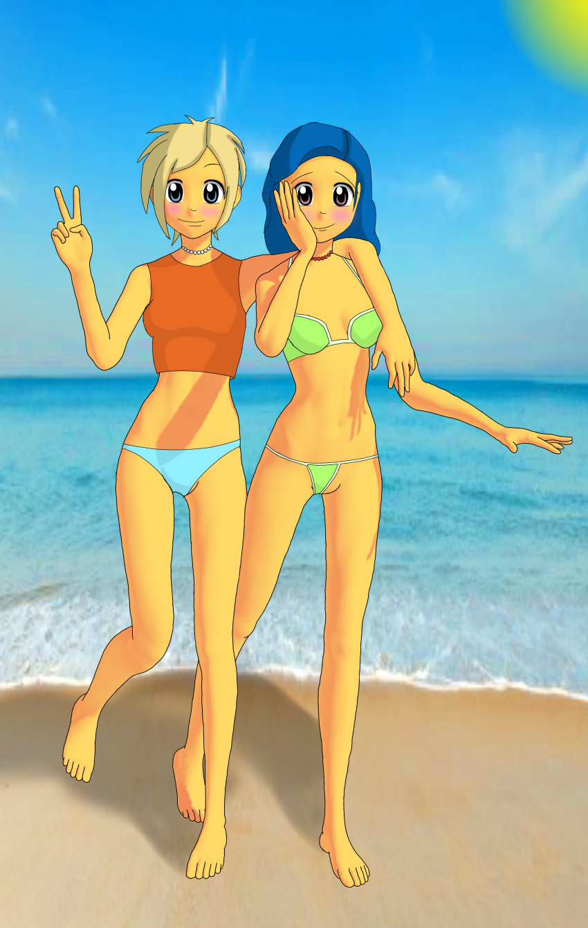 beach bikini blue_hair incest lisa_simpson marge_simpson mom_and_family the_simpsons yellow_hair yellow_skin yuri