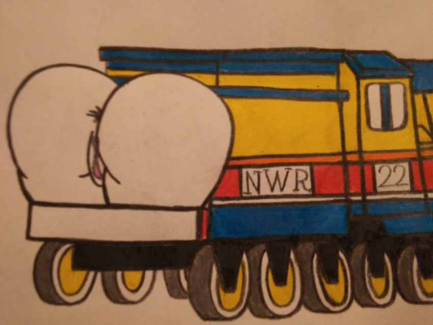 1girl 1girl big_ass cebolla12 rebecca_the_yellow_engine thomas_and_friends