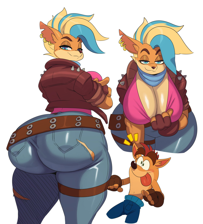 1girl 2020 absurd_res activision anthro ass bandicoot belt big_ass big_breasts big_butt blush bottomwear breasts bubble_ass bubble_butt clothing crash_(series) crash_bandicoot crash_bandicoot_(series) crash_bandicoot_4:_it's_about_time duo ear_piercing female footwear furry handwear hi_res huge_breasts huge_butt jeans male mammal marsupial multiple_views pants piercing pirate_tawna seductive seductive_look seductive_smile sexy sexy_ass sexy_body sexy_breasts short_hair smelly_ass sssonic2 tawna_bandicoot tawna_bandicoot_(crash_4) tight_jeans tight_pants tongue tongue_out topless torn_bottomwear torn_clothing video_games
