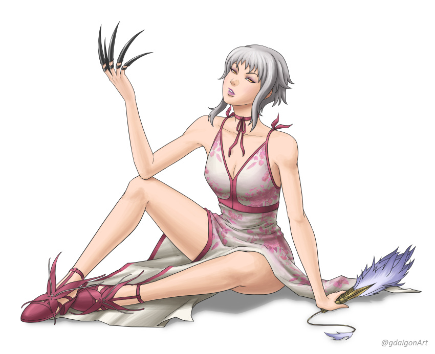 1girl bandai_namco bladed_fan bladed_fingers bladed_weapon claws commission commission_art commissioner_upload death_by_degrees finger_claws gdaigonart hand_fan lana_lei namco namco_bandai paper_fan sitting tekken twitter villainess