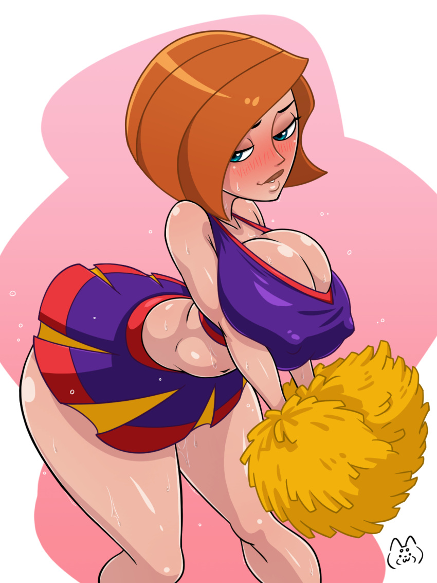 1girl 1girl 1girl ann_possible big_breasts blue_eyes blush breasts breasts_pressed_together cartoon_milf cheerleader_uniform cleavage clothed_female disney disney_channel erect_nipples erection_under_clothes female_focus female_only high_res kim_possible light-skinned_female light_skin mature_female milf milf nipple_bulge saro solo_female solo_focus standing tagme thick_thighs tight_clothing voluptuous wide_hips