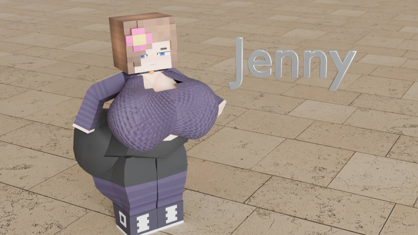 1girl arched_back big_ass big_breasts hourglass_figure jenny_belle minecraft striped_legwear thick_thighs wide_hips