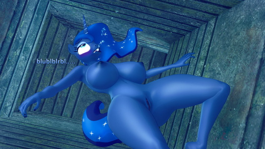1girl 3d 3d_(artwork) air_bubbles anthro anthrofied asphyxiation barefoot big_breasts blue_body blue_eyes breasts bubbles completely_nude danil4h death drowned drowning equid equine eyes_rolling_back female freediving friendship_is_magic furry hasbro horn mammal moaning my_little_pony navel nipples nude nude_female pony princess_luna princess_luna_(mlp) pussy shipwreck skinny_dipping solo source_filmmaker swimming tail text trapped underwater unicorn water