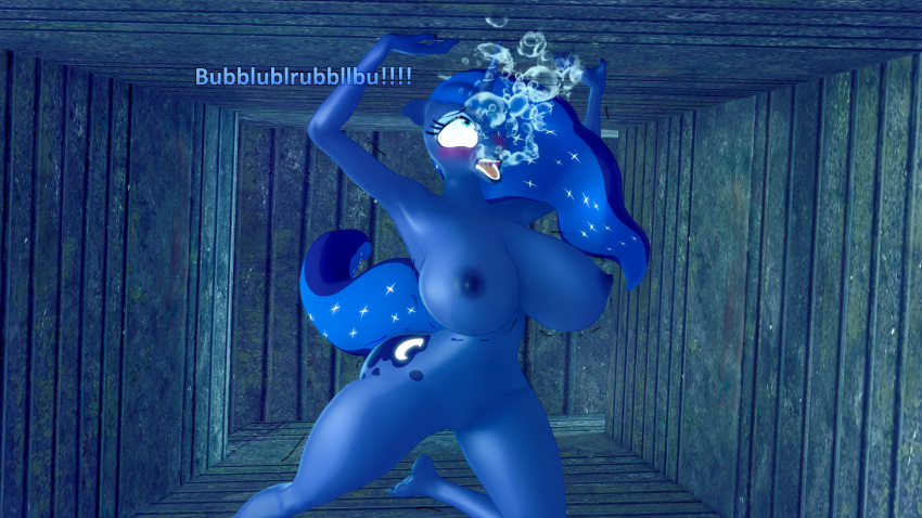 1girl 3d 3d_(artwork) air_bubbles anthro anthrofied asphyxiation barefoot big_breasts blue_body blue_eyes breasts bubbles completely_nude cutie_mark danil4h drowning equid equine female freediving friendship_is_magic furry hasbro horn imminent_death mammal moaning my_little_pony navel nipples nude nude_female panicking peril pony princess_luna princess_luna_(mlp) pussy shipwreck skinny_dipping solo source_filmmaker swimming tail text trapped underwater unicorn water