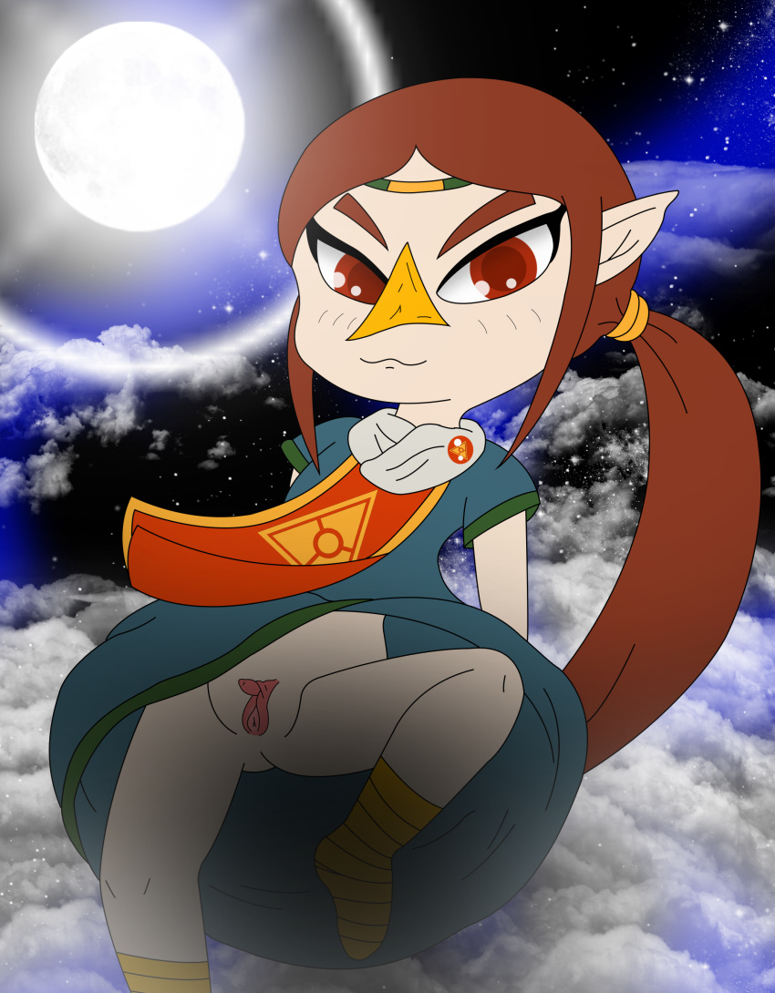 bluelimelight brown_hair medli pussy red_eyes smile solo the_legend_of_zelda the_wind_waker