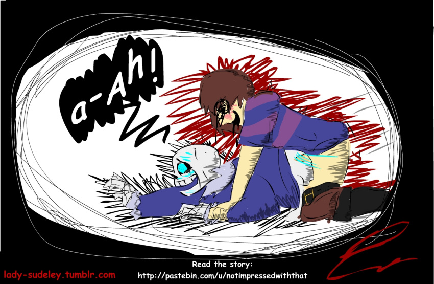 animated_skeleton blue_hoodie blue_jacket bottom_sans bottomless bottomless_male brown_hair chans_(ship) chara chara_(undertale) comic_sans doggy_position frans_(ship) glowing_eye hooded_jacket hoodie jacket lady_sudeley noncon nonconsensual pants_down penetration penetration_from_behind rape sans sans_(undertale) sex sex_from_behind skeleton tumblr_username uke_sans undertale undertale_(series) yaoi