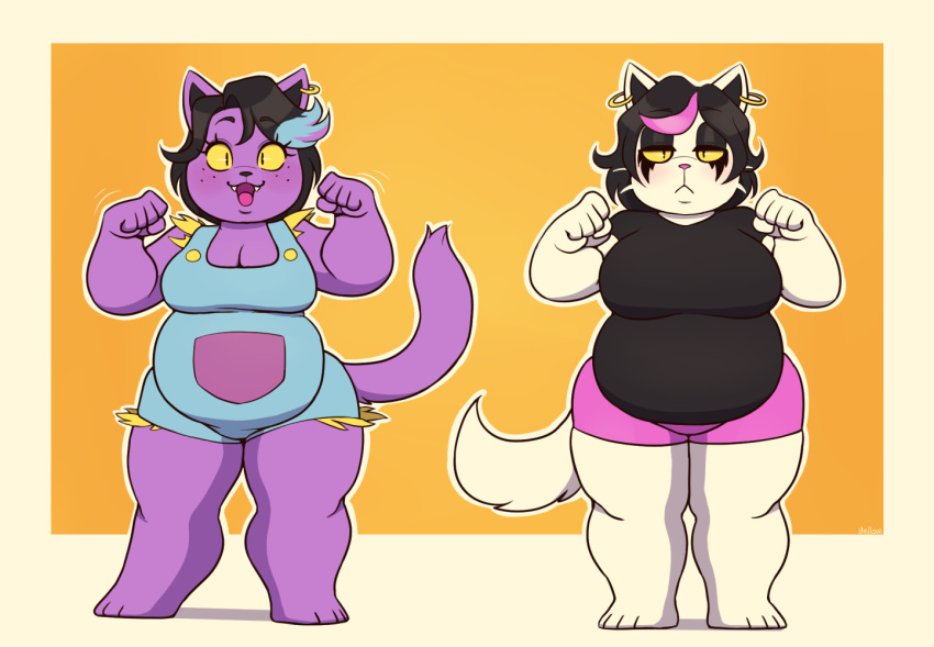 2020s 2021 2_girls 2d 2d_(artwork) 2girls anthro anthro_only breasts cat cat_paws cat_pose catti_(deltarune) catty_(undertale) chubby chubby_anthro chubby_female deltarune digital_media_(artwork) domestic_cat duo earring earrings felid feline felis female_anthro female_only full_body furry furry_female furry_only orange_background overweight overweight_anthro overweight_female purple_body purple_fur sisters slit_pupils standing tail two-tone_background undertale undertale_(series) video_game_character video_games white_body white_fur yellow_sclera yellowhellion