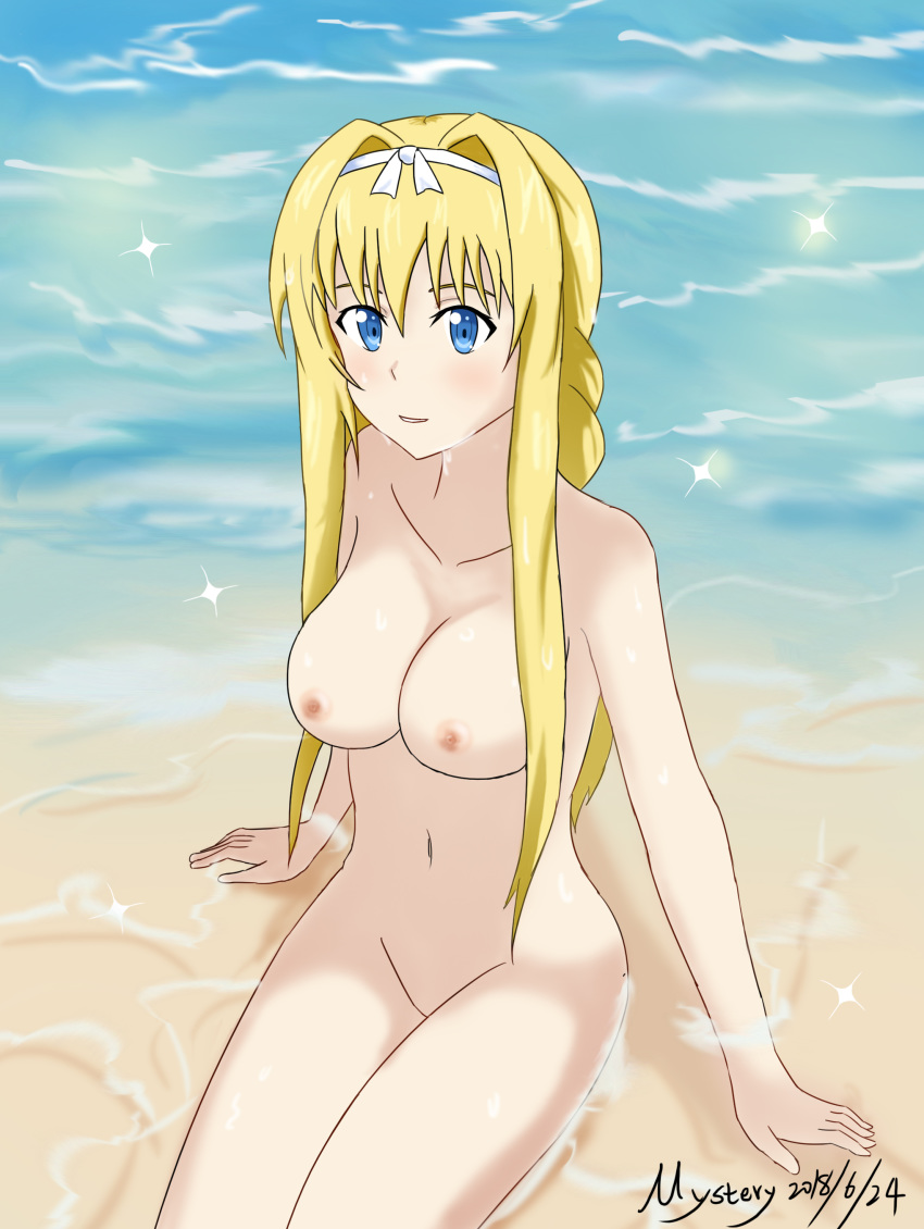 alice_schuberg alluring beach breasts hot nude posing sexy sword_art_online wet