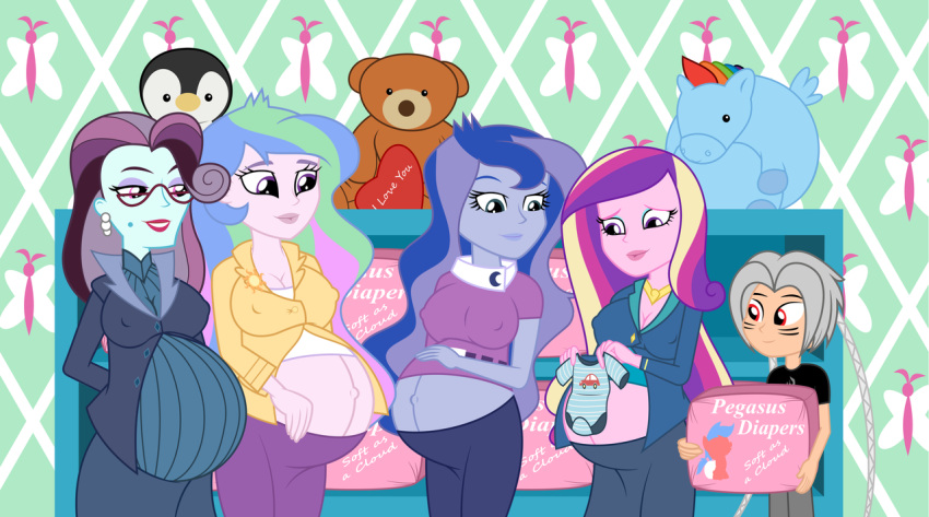 1_boy 1boy 4_girls 4girls abacus_cinch clothed earrings equestria_girls facial_mark female friendship_is_magic glasses grey_hair harem humanized male milf mintydrop2013 multicolored_hair my_little_pony orange_eyes original_character pregnant pregnant_belly pregnant_female princess_cadance princess_celestia princess_celestia_(mlp) princess_luna princess_luna_(mlp) principal_celestia purple_eyes purple_hair sisters smile standing take_your_pick twin_tails twintails vice_principal_luna