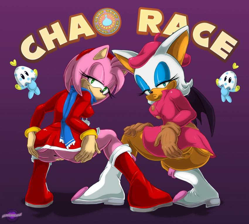 1girl 2_girls 5_fingers amy_rose anal_gape anus ass bats beret black_nose blue_neckwear blue_scarf boots bottomless bottomless_female chao_(sonic) chiropteran clothing coat duo eyelashes fingers flirting flirty footwear furry gaping gaping_anus green_eyes hair hairband half-closed_eyes hands_on_ass hat headwear hedgehog hedgehoglove high_resolution kinky lips long_eyelashes looking_at_viewer looking_back mammal multiple_girls naughty_face on_back open_anus pink_beret pink_body pink_coat pink_hair presenting presenting_anus presenting_ass purple_background pussy red_boots red_coat red_hairband rouge_the_bat scarf seduction seductive seductive_eyes seductive_look seductive_smile sega sex_toy sexy_pose smile sonic_the_hedgehog_(series) spread_anus spreading_own_anus tail tan_body white_boots white_hair wings