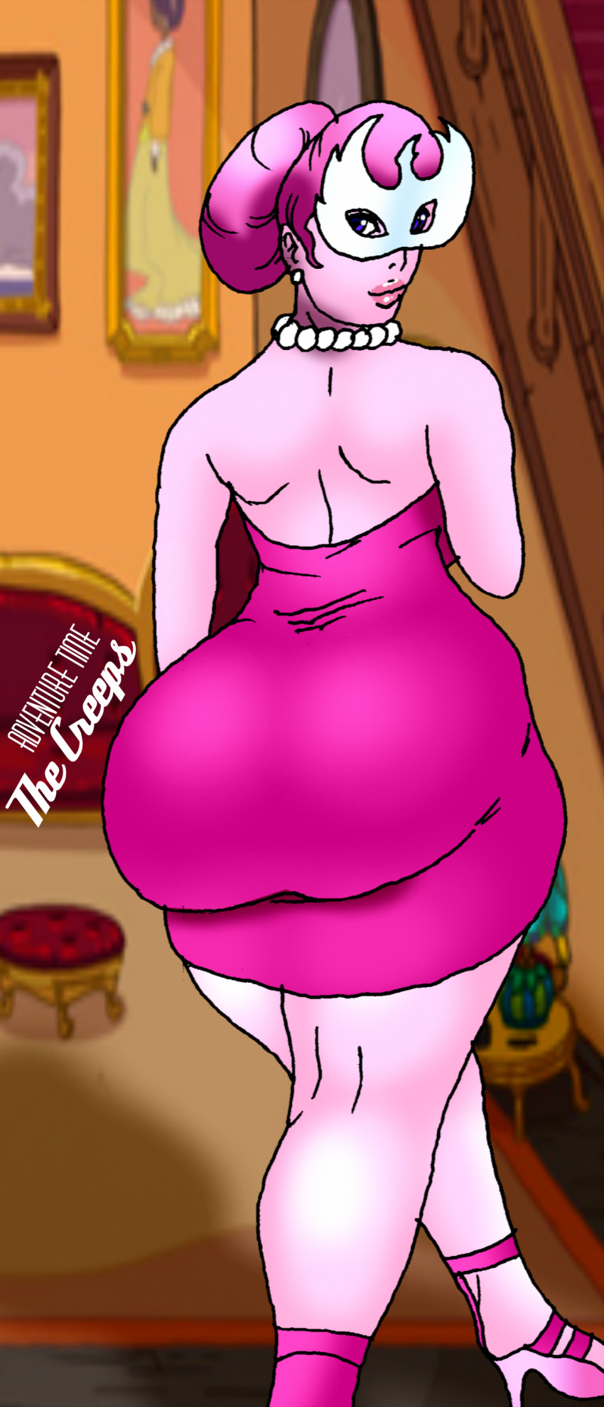 adventure_time ass big_ass breasts clothes dat_ass dress happy hips jay-marvel lips looking_at_viewer looking_back makeup princess_bubblegum sexy_clothes wide_hips