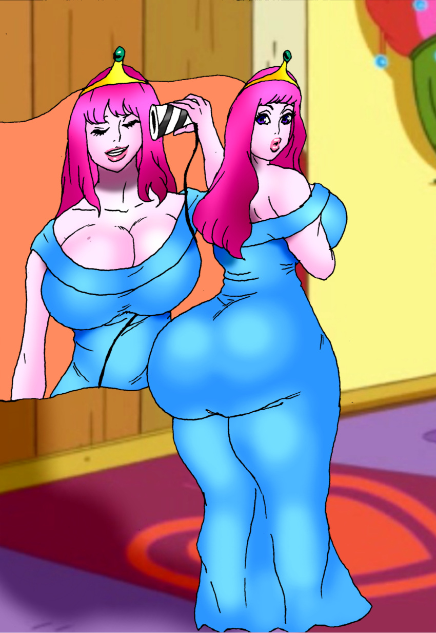 adventure_time ass big_ass big_breasts breasts clothes dat_ass dress happy hips jay-marvel lips looking_at_viewer looking_back makeup princess_bubblegum sexy_clothes wide_hips