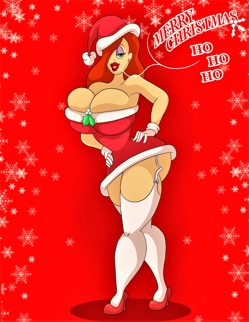 ass christmas_outfit huge_breasts jessica_rabbit stockings thighs who_framed_roger_rabbit