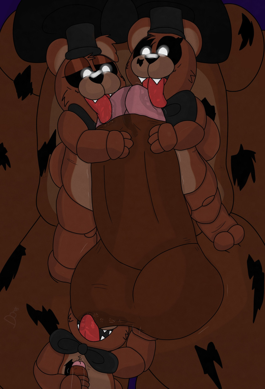 animatronic balls_on_face bear big_balls big_penis bowtie brown_fur cub five_nights_at_freddy's five_nights_at_freddy's_4 freddles_(fnaf) freddy_(fnaf) gay grabbing_penis incest licking licking_penis masturbation nightmare_freddy_(fnaf) penis plushtrapboyuwu robot saliva saliva_on_penis saliva_string size_difference tongue tongue_out top_hat ursid yaoi young