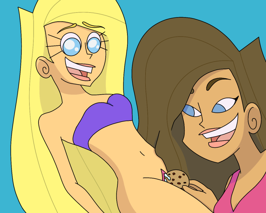 2_girls bikini bikini_top blonde_hair blue_eyes breasts brown_hair cookie food food_in_pussy food_insertion food_play human lipstick nickelodeon object_insertion open_mouth pussy pussy_juice the_fairly_oddparents vaginal_insertion vaginal_object_insertion yuri