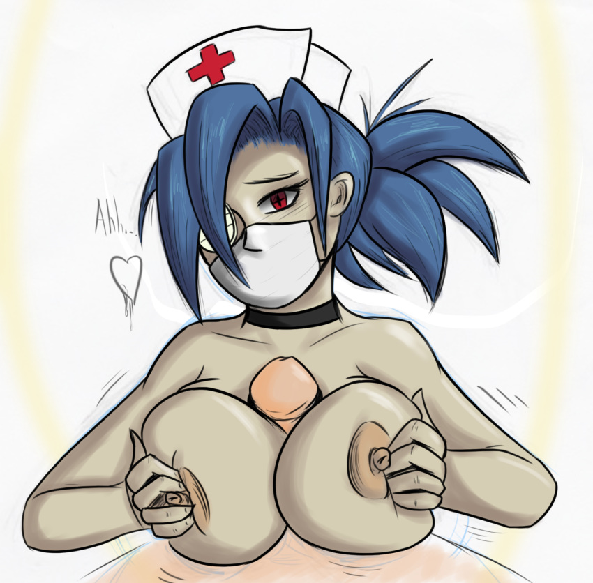 big_breasts creeperswithfists eyepatch nurse_cap nurse_uniform paizuri paizuri_lead_by_female skullgirls topless_(female) valentine_(skullgirls)