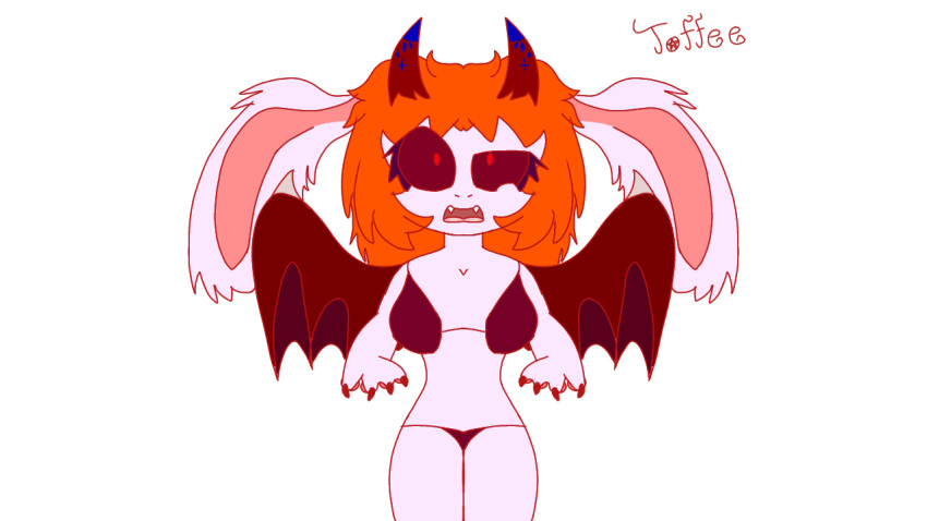 bikini breasts confused demon_bunny demon_horns demon_wings furry orange_hair red_eyes uncomfortable