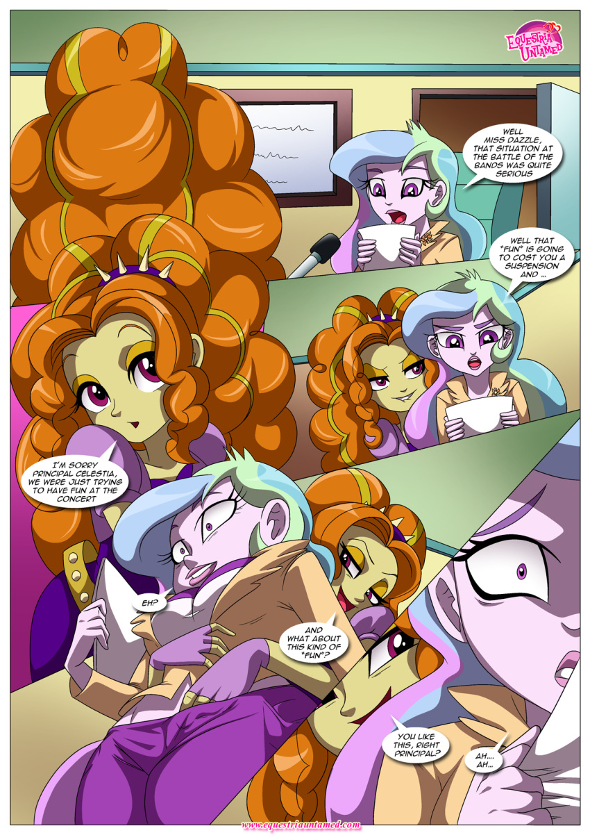 2_girls 2girls adagio_dazzle adagio_dazzle_(eg) adult adult_and_young_adult clothed comic equestria_girls equestria_untamed friendship_is_magic hands_under_clothes multiple_girls my_little_pony older older_female princess_celestia principal_celestia rainbow_rocks the_dazzlings the_dazzlings_revenge young_adult young_adult_female young_adult_woman