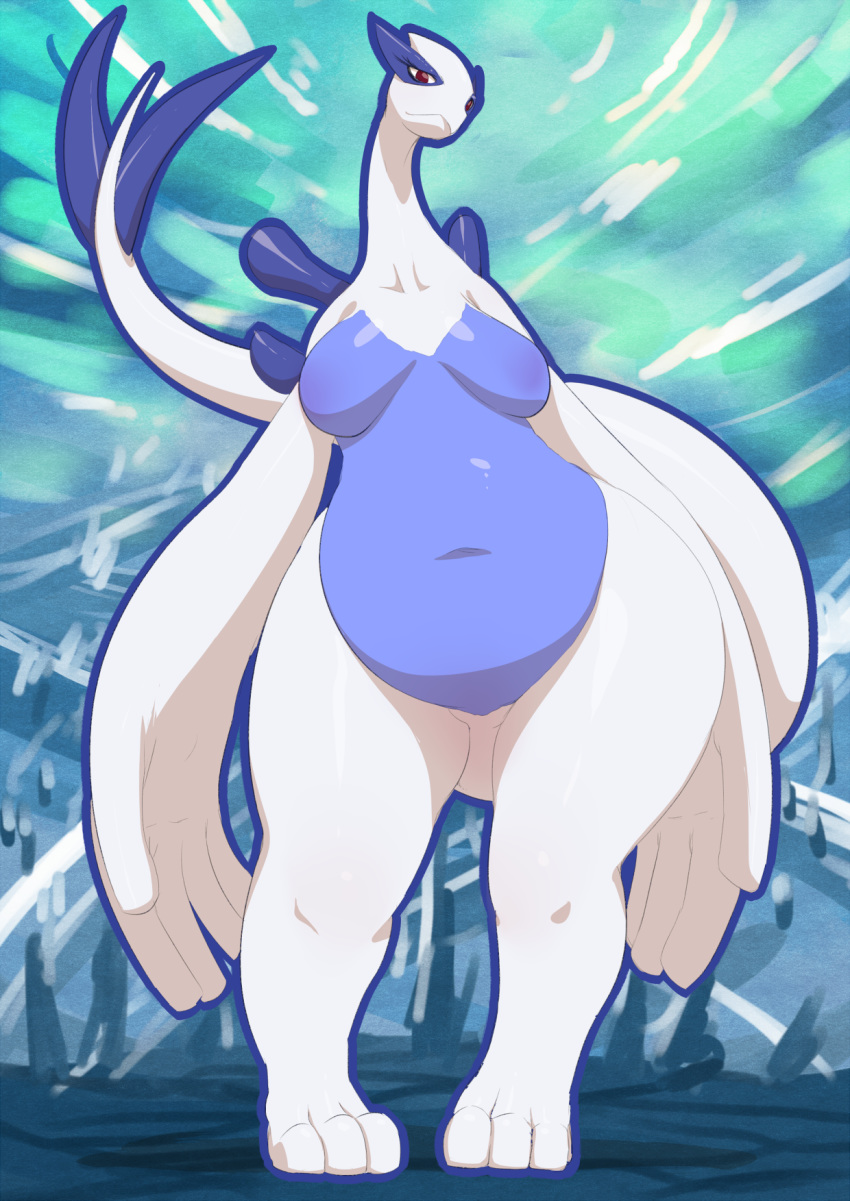 avian breasts chubby female furry legendary_pokemon looking_at_viewer lugia nintendo overweight pokemon red_eyes solo sunibee sunnysoda thighs video_games wide_hips